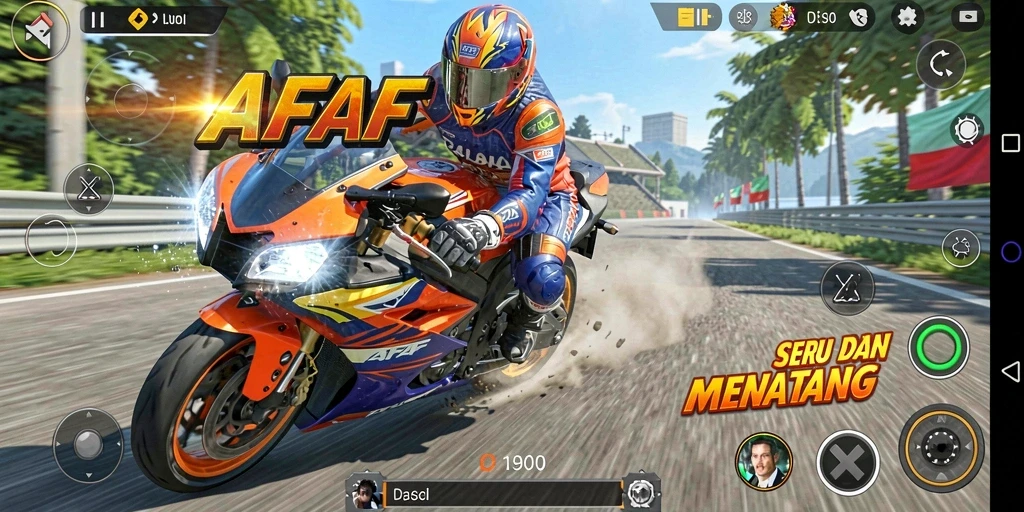 Tampilan gameplay AFAF menunjukkan aksi balapan motor yang mendebarkan.
