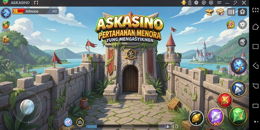 Tangkapan layar gameplay ASKASINO yang menunjukkan menara beraksi.