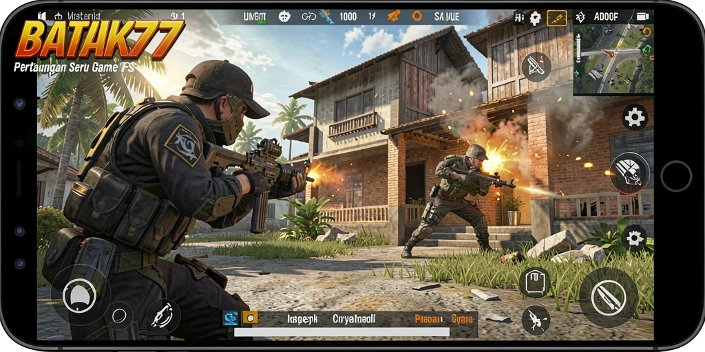 Tangkapan layar permainan BATIK77 menampilkan aksi seru di medan tempur FPS.