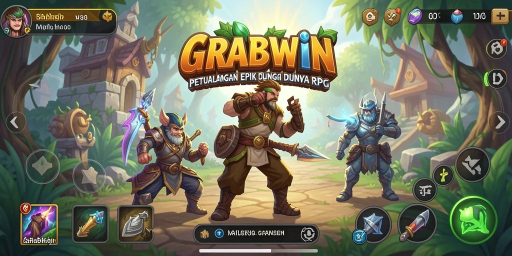 Tampilan gameplay menarik dari GRABWIN dalam suasana RPG.