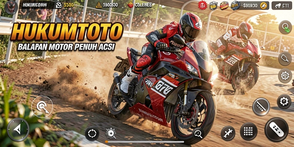 Tampilan gameplay balapan motor yang mendebarkan di HUKUMTOTO.