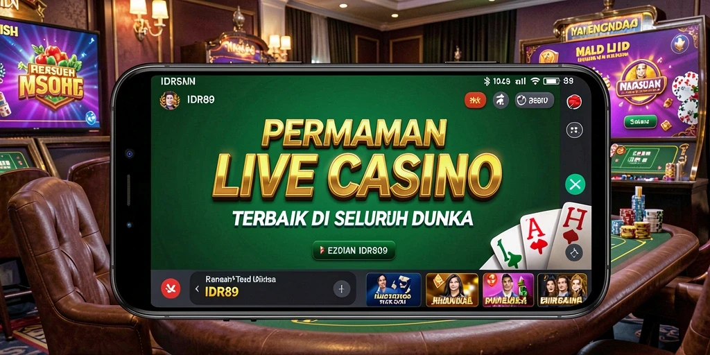 Tampilan utama IDR89 dengan dealer live dan suasana kasino.