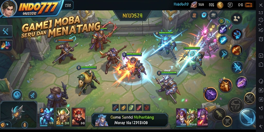 Tampilan gameplay seru dalam pertempuran MOBA yang mendebarkan.