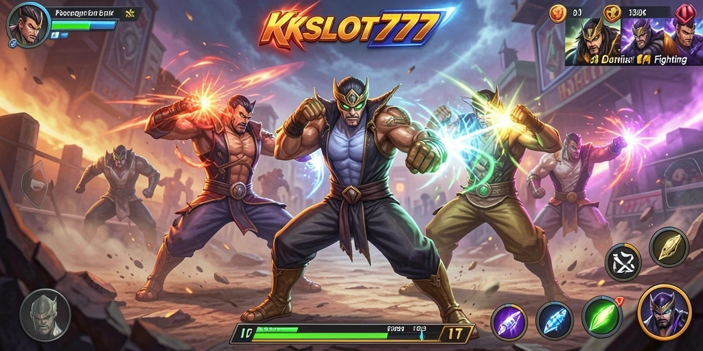 Screenshot gameplay KKSLOT777 yang menunjukkan pertarungan mendebarkan.