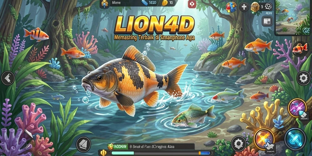 Tampilan gameplay LION4D yang menarik dan memukau saat memancing.