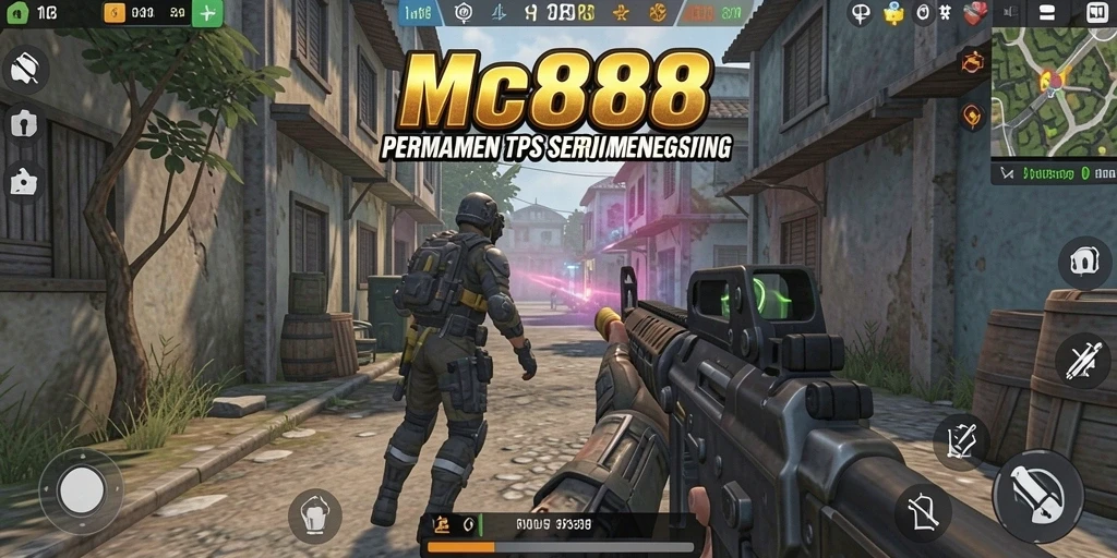 Screenshot gameplay MC888 menampilkan pertempuran TPS yang mendebarkan.