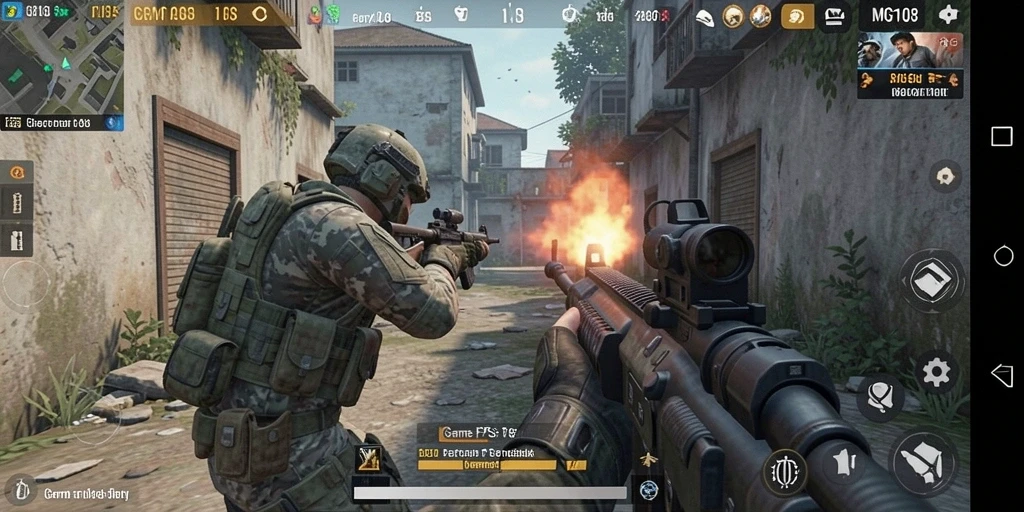 Tampilan gameplay MG108 yang seru dan menegangkan di arena FPS.
