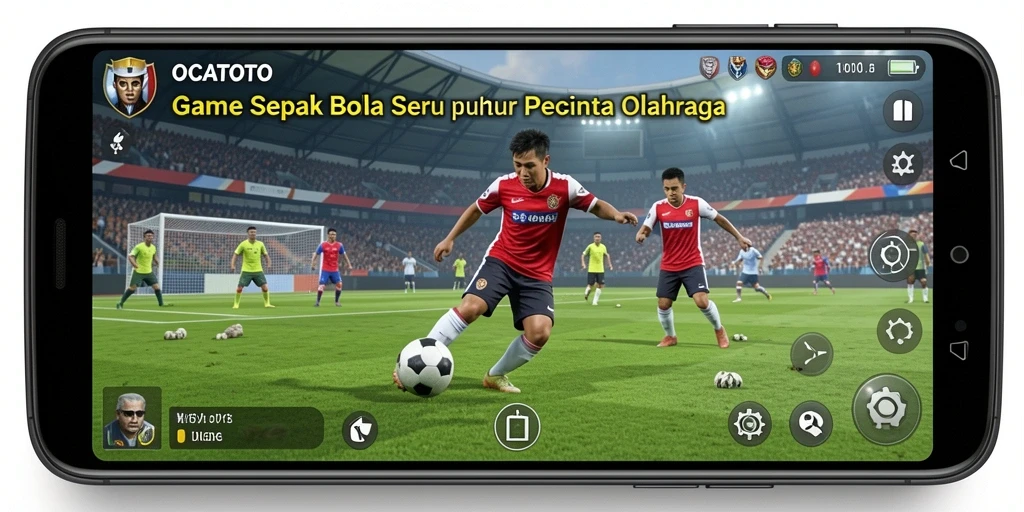 Screenshot gameplay OCATOTO menampilkan aksi seru di lapangan sepak bola.