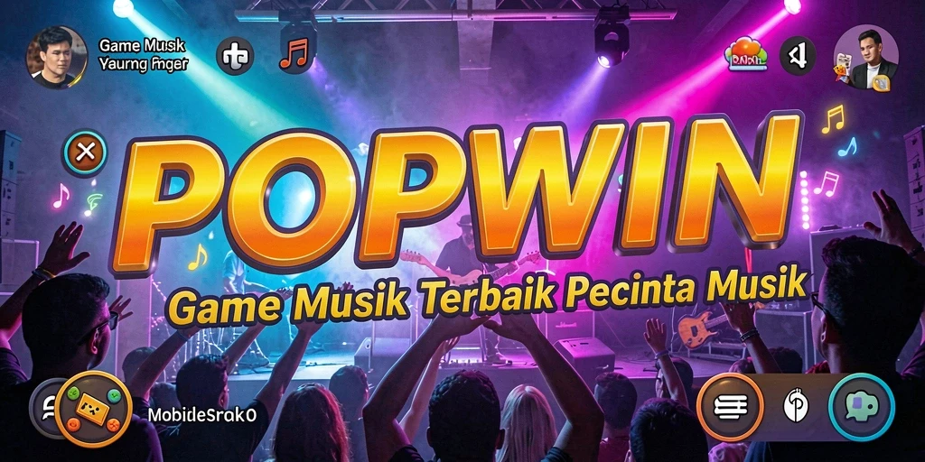 Screenshot permainan <strong>POPWIN</strong> yang menunjukkan interaksi pengguna dengan musik.
