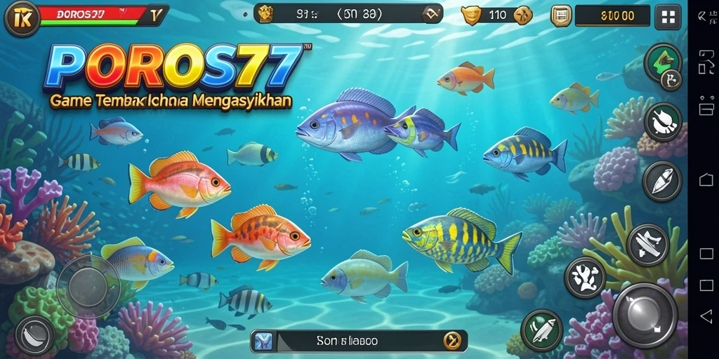Screenshot gameplay POROS77 menunjukkan aksi menembak ikan yang menegangkan.