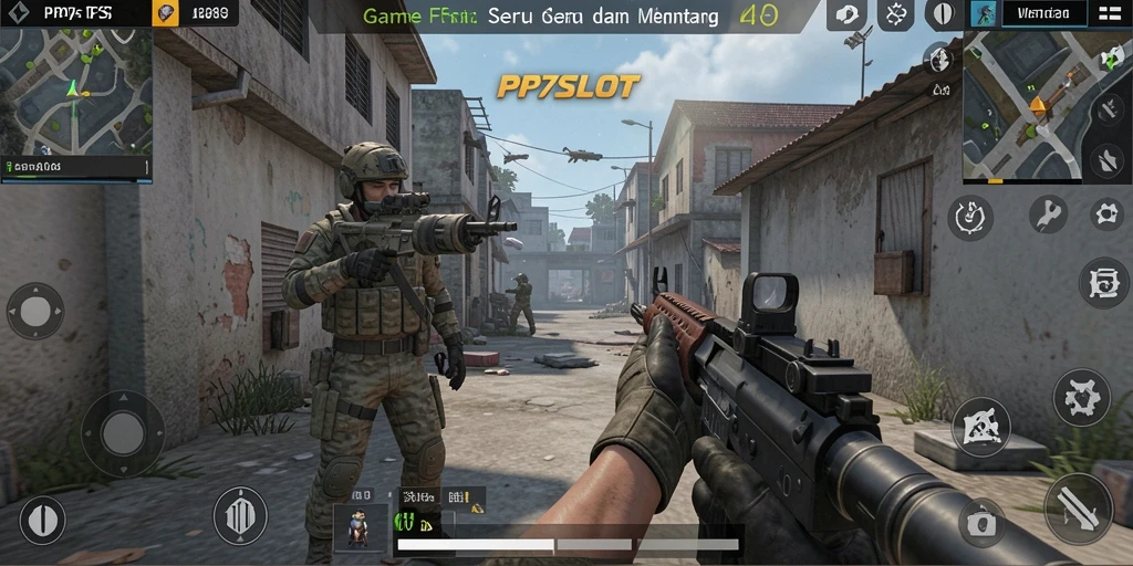 Tampilan gameplay menegangkan dalam PP7SLOT, sensasi peperangan FPS.
