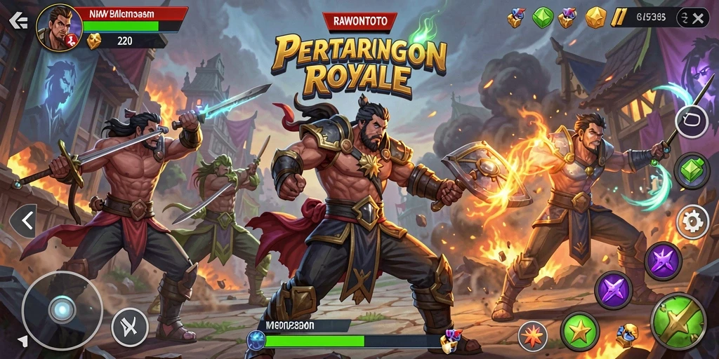 Tangkapan layar gameplay RAWONTOTO yang menunjukkan aksi pertempuran sengit.