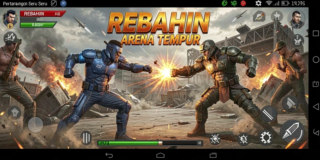 Tangkapan layar gameplay REBAHIN dengan aksi pertarungan mengesankan.