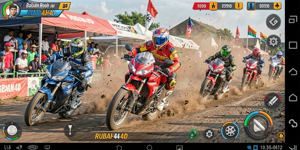 Gameplay seru RUBAH4D dengan aksi balapan motor yang mendebarkan.