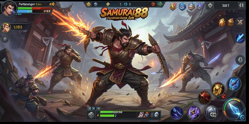 Screenshot gameplay dari SAMURAI88 menampilkan pertarungan seru antar tim.