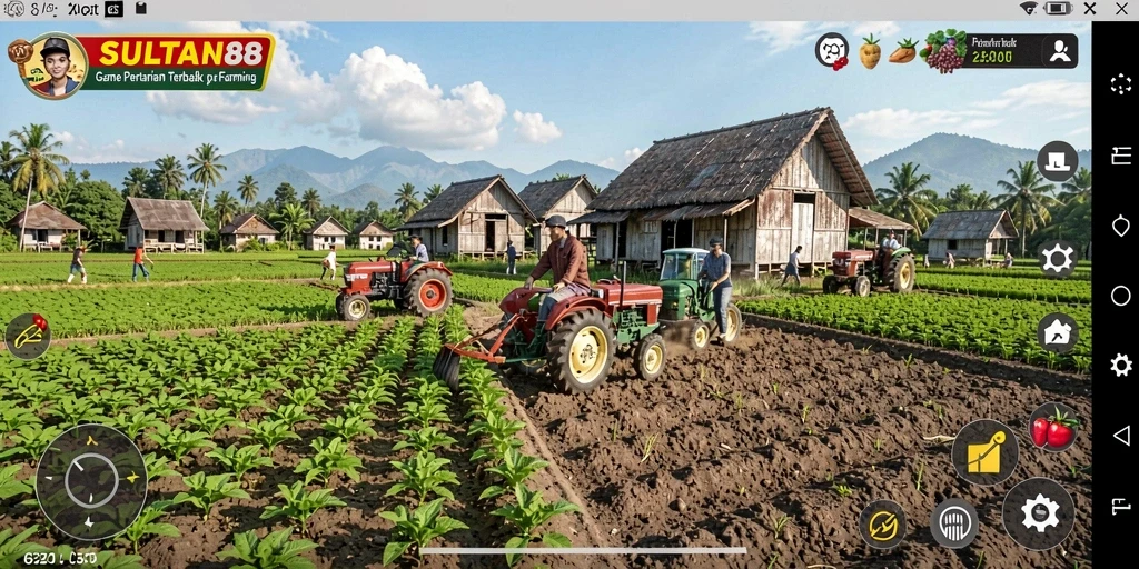 Tampilan gameplay yang seru dengan aktivitas bertani.