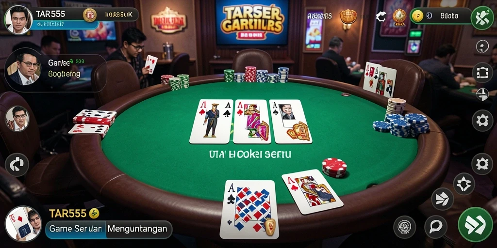 Screenshot TAR555 menampilkan gameplay poker yang menegangkan dan interaktif.