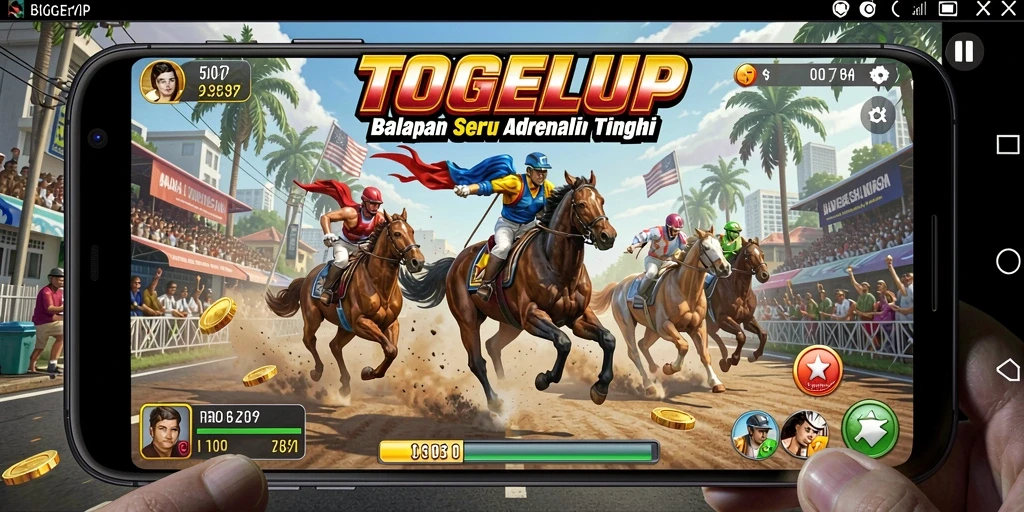 Screenshot gameplay TOGELUP menampilkan aksi balapan cepat dan mendebarkan.