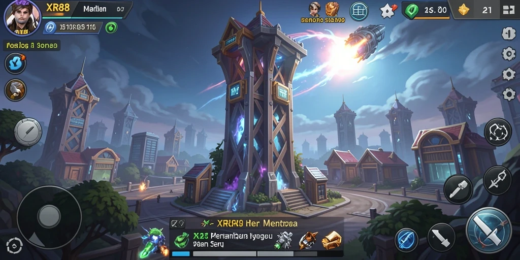 Screenshot XR88 menampilkan aksi seru dalam pertahanan menara.